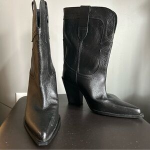 Toral Helga Black Leather Heeled Western Ankle Boots